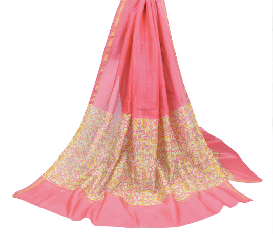 Sushila Vintage Pink Dupatta Pure Cotton Silk Paisley Painted Long Stole Veil
