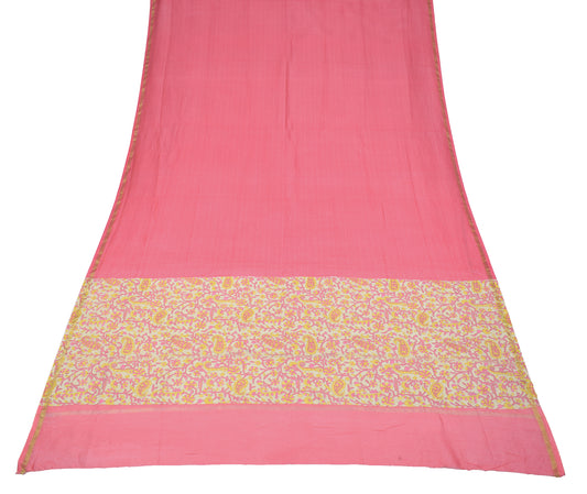 Sushila Vintage Pink Dupatta Pure Cotton Silk Paisley Painted Long Stole Veil