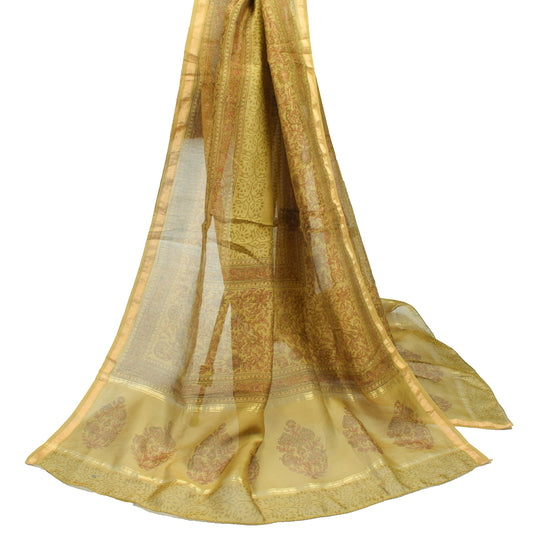 Sushila Vintage Green Dupatta Pure Cotton Silk Hand Block Long Stole Wrap