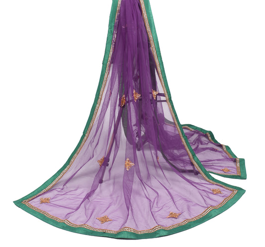 Sushila Vintage Purple Net Dupatta Polki Kundan Zardozi Work Long Stole