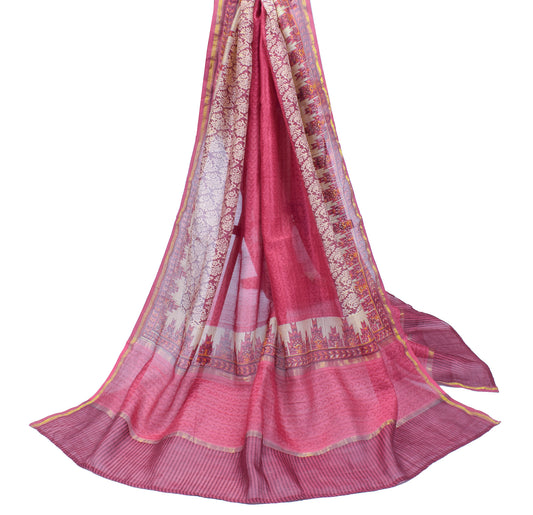 Sushila Vintage Hand Block Printed Dupatta Pure Cotton Silk Magenta Long Stole