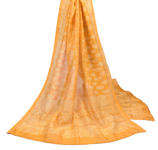 Sushila Vintage Mustard Dupatta Pure Cotton Silk Hand Block Long Stole Veil