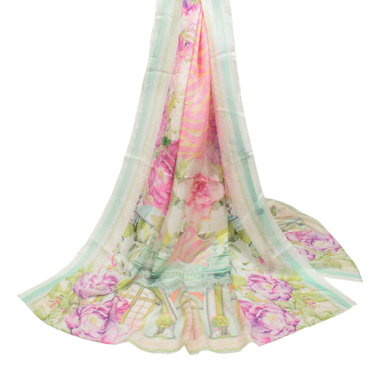 Sushila Vintage Multi-Color Floral Dupatta Digital Printe4d Pure Silk Soft Long Stole