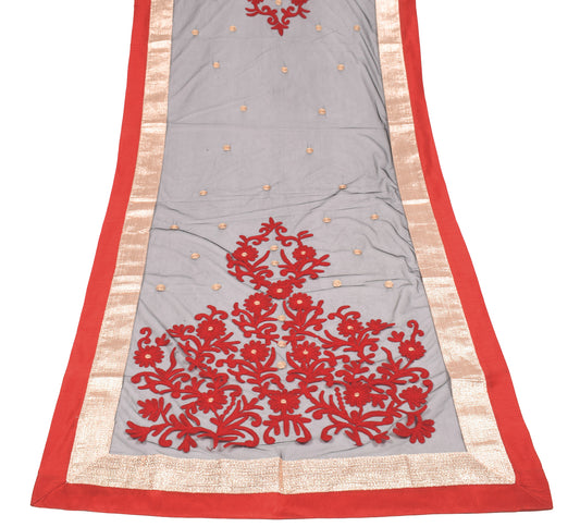 Sushila Vintage Net Black Dupatta Floral Embroidered Patch Work Long Stole