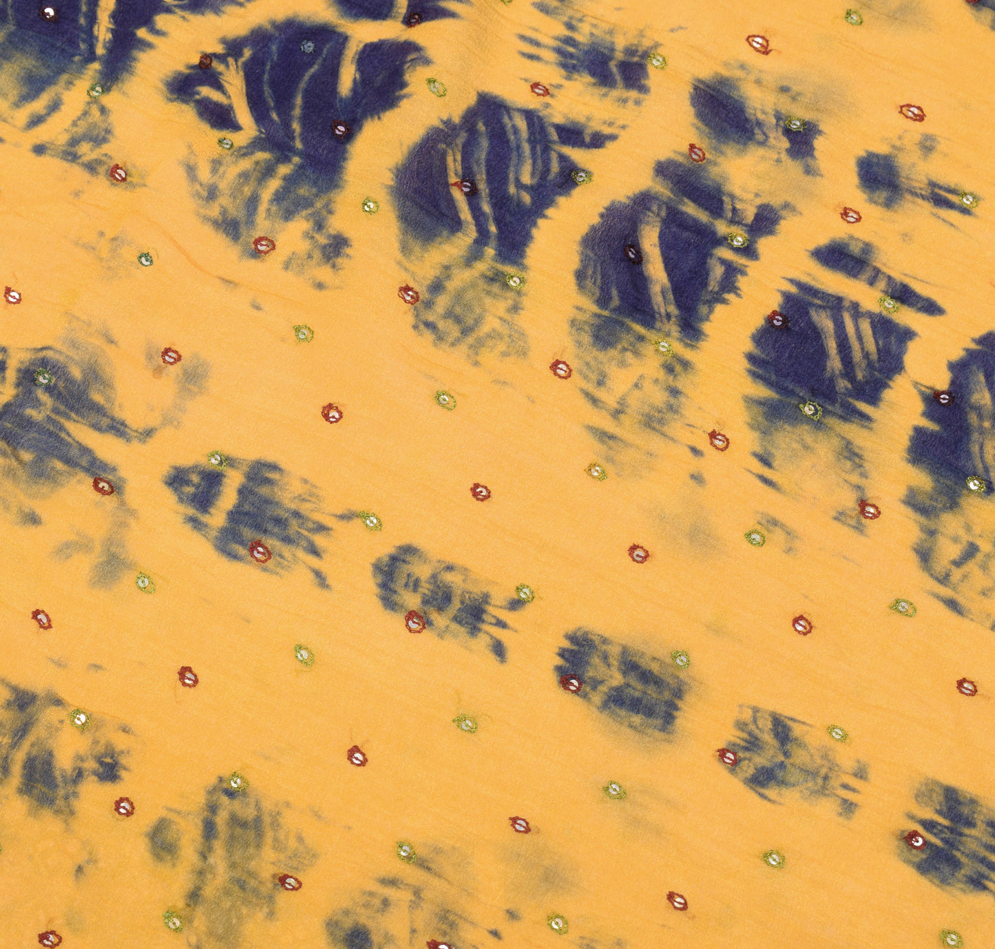 Sushila Vintage Mustard Tie-Dye Dupatta Pure Chiffon Glass Embellish Long Stole