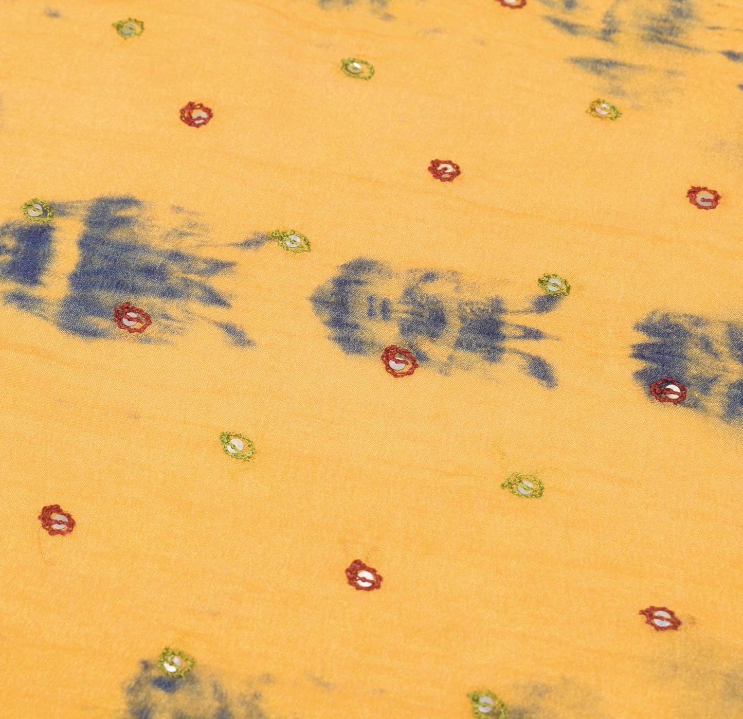 Sushila Vintage Mustard Tie-Dye Dupatta Pure Chiffon Glass Embellish Long Stole