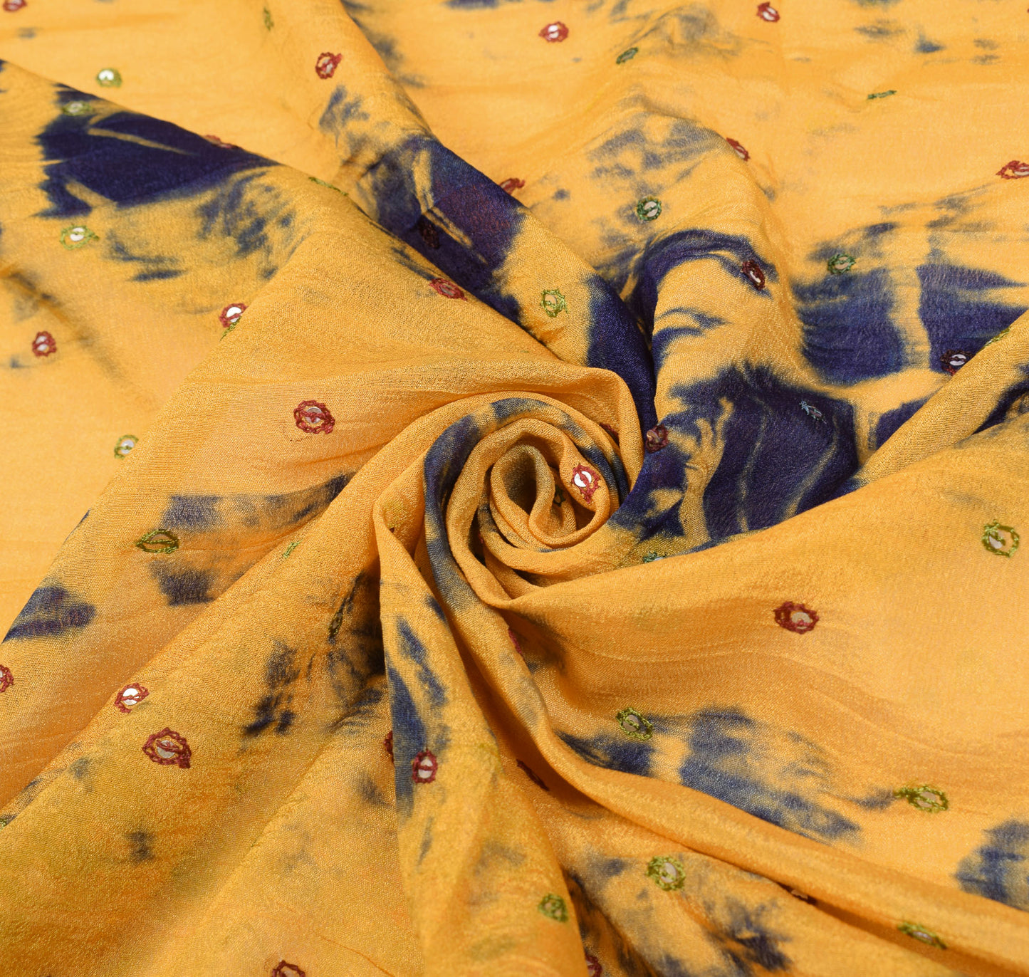 Sushila Vintage Mustard Tie-Dye Dupatta Pure Chiffon Glass Embellish Long Stole