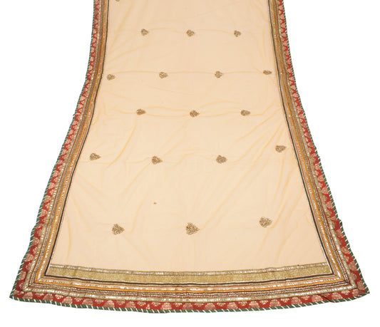 Sushila Vintage Mustard Net Dupatta Polki Kundan with Patch Work Long Stole Wrap