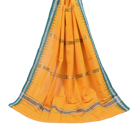 Sushila Vintage Yellow Ikat Dupatta Pure Cotton Hand Woven Floral Long Stole