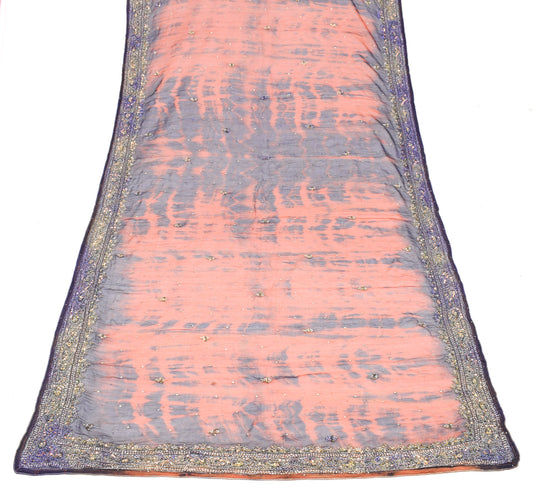 Sushila Vintage Rust Tie-Dye Dupatta Pure Chiffon Hand Beaded Long Stole Veil