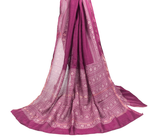 Sushila Vintage Wine Dupatta Floral Block Printed Pure Cotton Silk Long Stole