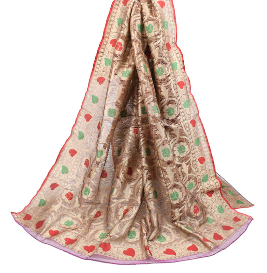 Sushila Vintage Floral Brown Dupatta Woven Art Silk Long Stole