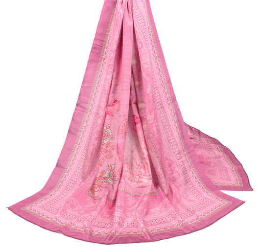 Sushila Vintage Pink Art Silk Dupatta Digital Printed Floral Long Stole Wrap