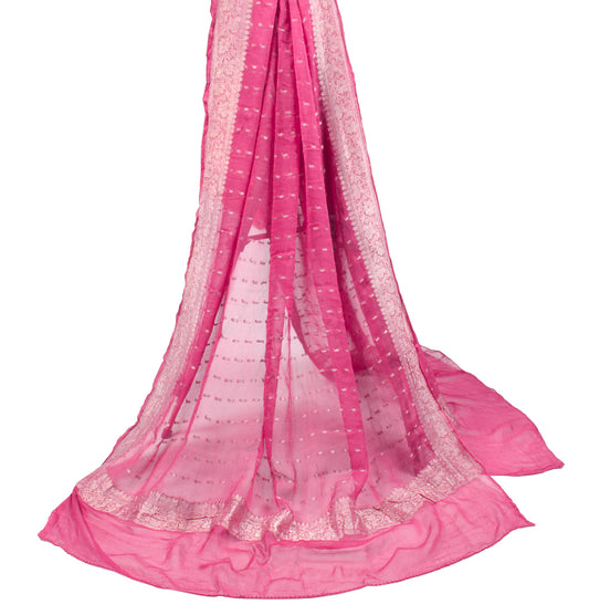 Sushila Vintage Banarasi Zari Brocade Dupatta Pure Georgette Magenta Long Stole