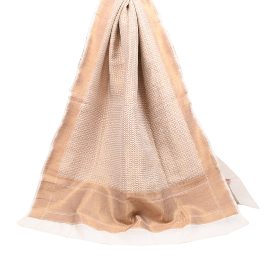 Sushila Vintage White Dupatta Pure Cotton Silk Laheriya Woven Long Stole