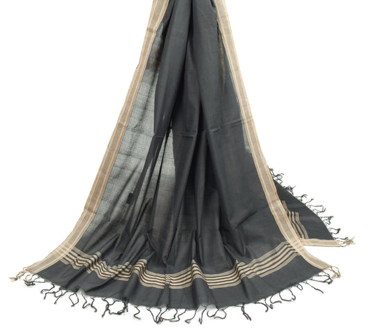 Sushila Vintage Black Stripes Dupatta Pure Cotton Woven Long Stole Hijab