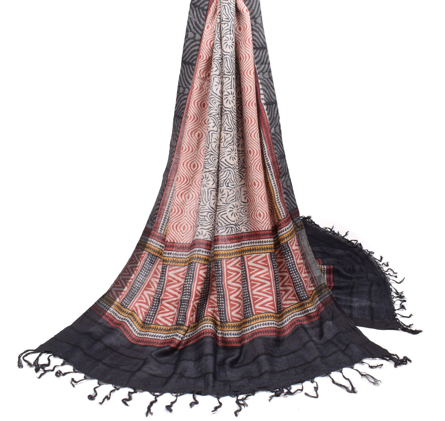 Sushila Vintage Pure Woolen Dupatta Hand Block Printed Multi-Color Soft Long Stole