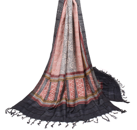 Sushila Vintage Pure Woolen Dupatta Hand Block Printed Multi-Color Soft Long Stole