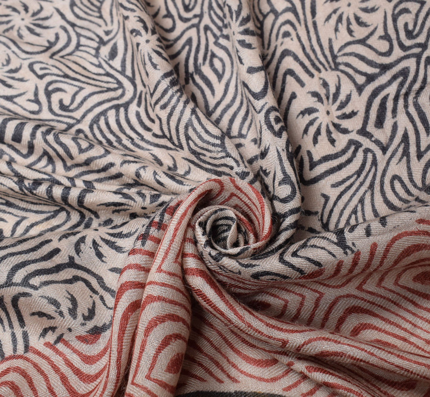 Sushila Vintage Pure Woolen Dupatta Hand Block Printed Multi-Color Soft Long Stole