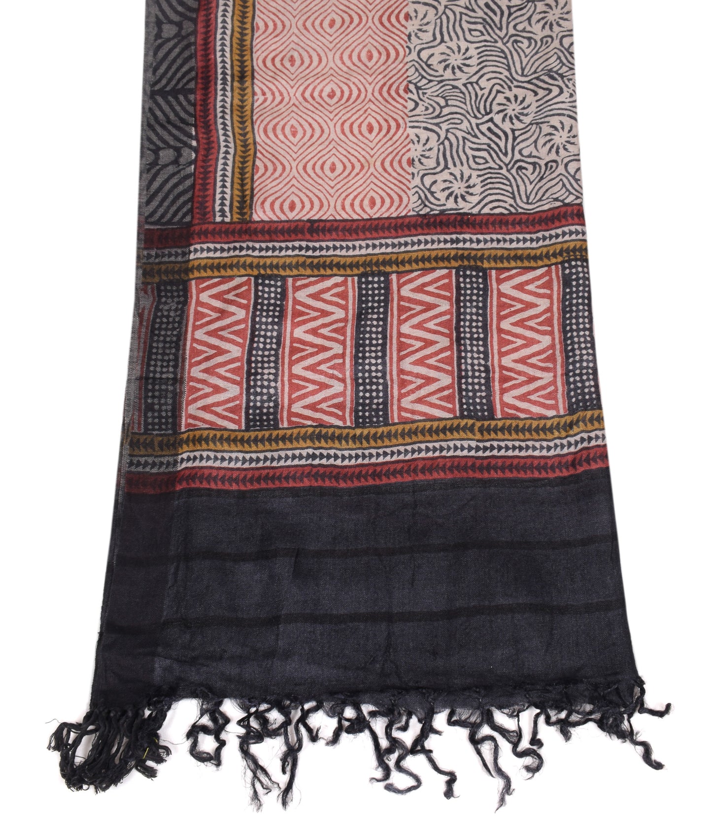 Sushila Vintage Pure Woolen Dupatta Hand Block Printed Multi-Color Soft Long Stole