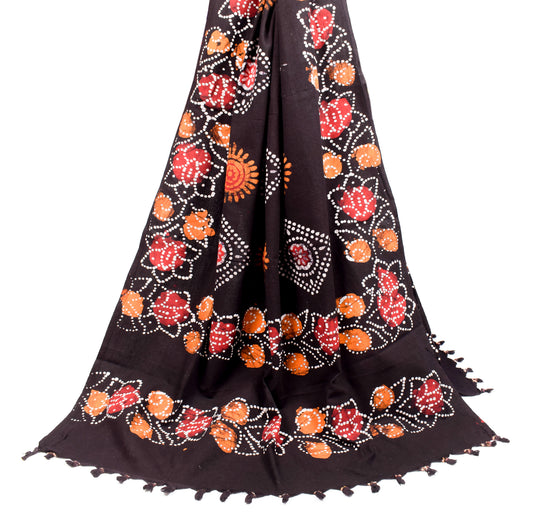 Sushila Vintage Black Dupatta Batik Printed Pure Cotton Long Stole Wrap