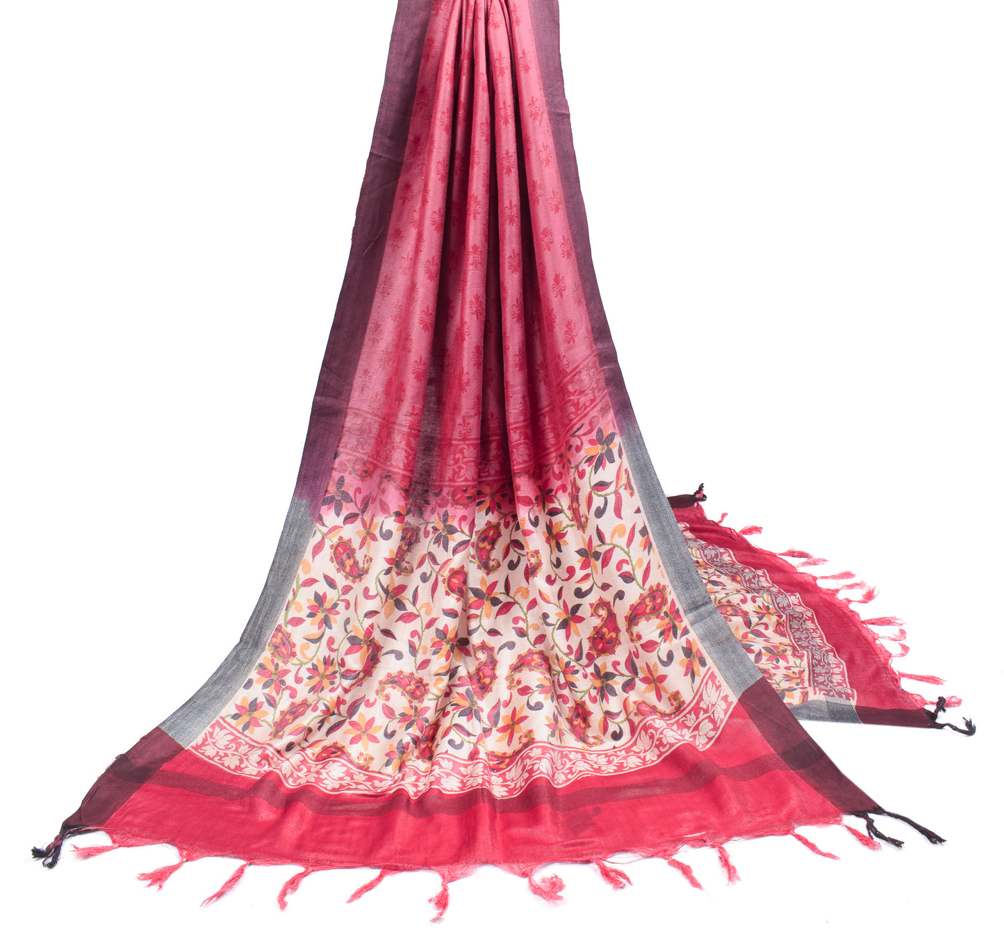 Sushila Vintage Magenta Dupatta 100% Pure Woolen Printed Floral Soft  Long Stole