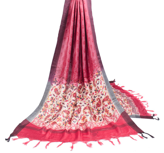 Sushila Vintage Magenta Dupatta 100% Pure Woolen Printed Floral Soft  Long Stole