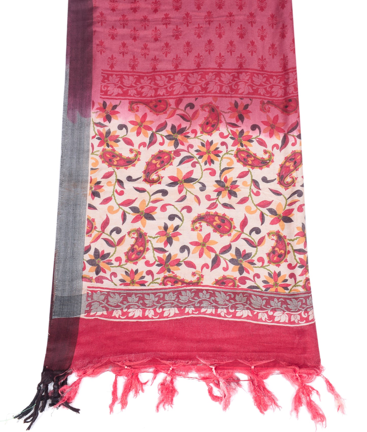 Sushila Vintage Magenta Dupatta 100% Pure Woolen Printed Floral Soft  Long Stole