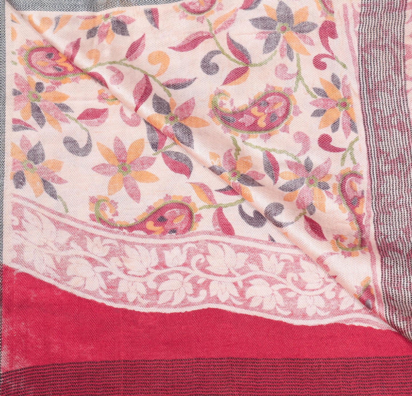 Sushila Vintage Magenta Dupatta 100% Pure Woolen Printed Floral Soft  Long Stole