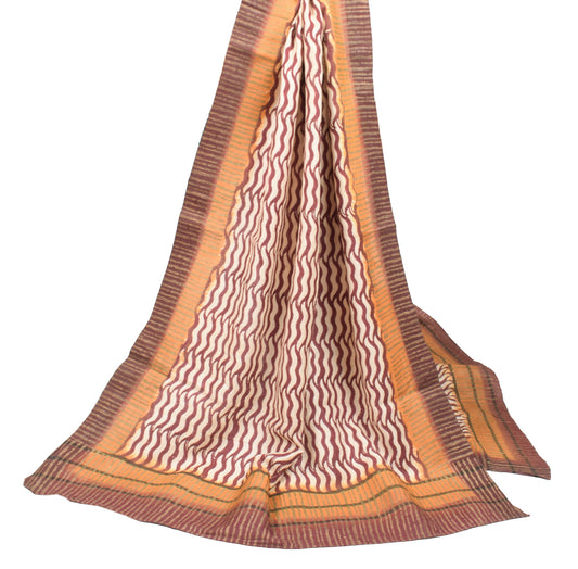 Sushila Vintage Cream Dupatta 100% Pure Woolen Hand Block Printed Long Stole