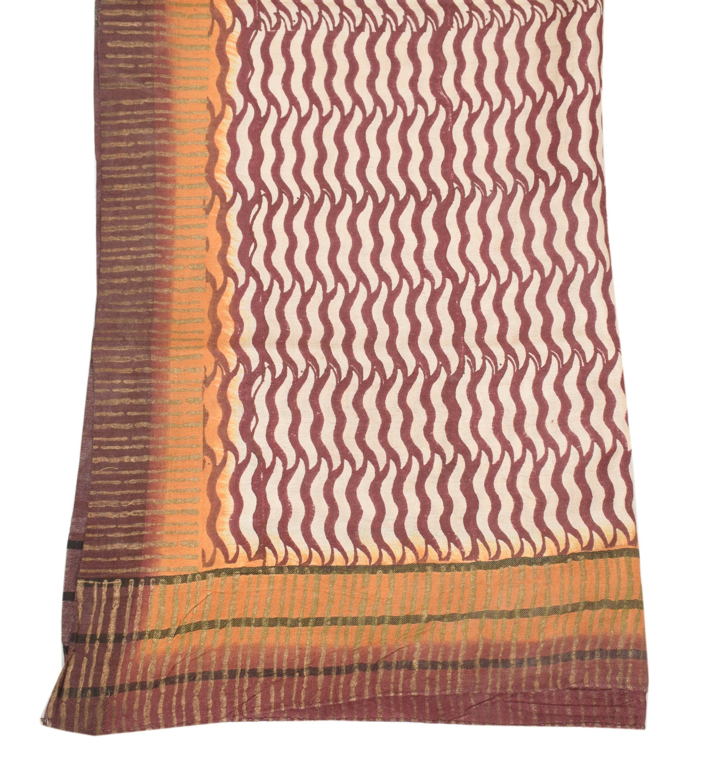 Sushila Vintage Cream Dupatta 100% Pure Woolen Hand Block Printed Long Stole