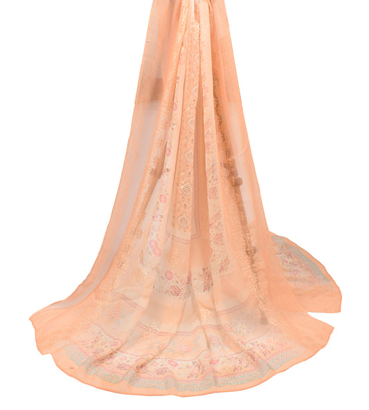 Sushila Vintage Floral Peach Dupatta Pure Georgette Embroidered Long Stole
