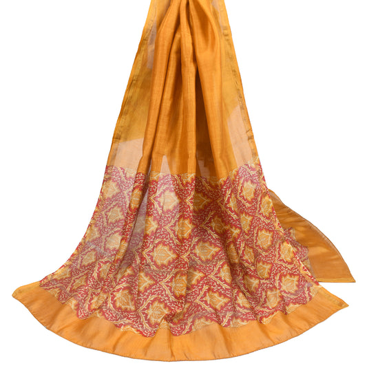 Sushila Vintage Mustard Dupatta Hand Block Printed Pure Cotton Silk Long Stole