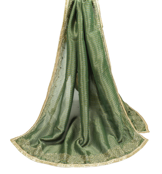 Sushila Vintage Green Pure Tissue Dupatta Zari Woven & Embroidered Long Stole