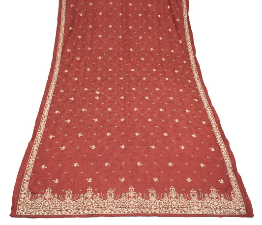 Sushila Vintage Rust Zardozi Work Heavy Dupatta Pure Silk Self Woven Long Stole