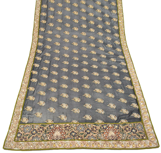 Sushila Vintage Black Heavy Dupatta Pure Georgetta Zari Embroidered Long Stole