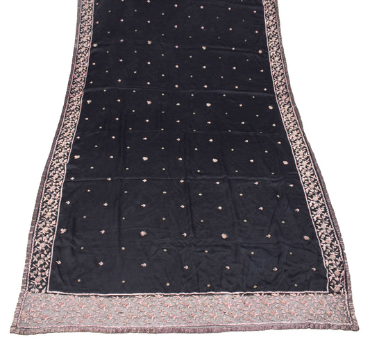 Sushila Vintage Zardozi Work Heavy Dupatta Pure Satin Silk Floral Long Stole Veil