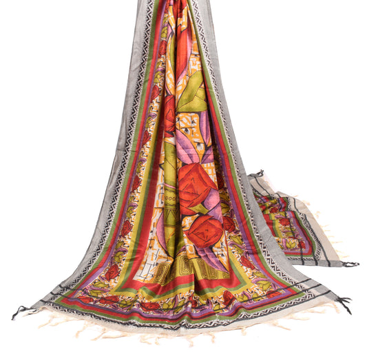 Sushila Vintage Multi-Color Dupatta Floral Printed Woven Pure Woolen Soft Long Stole