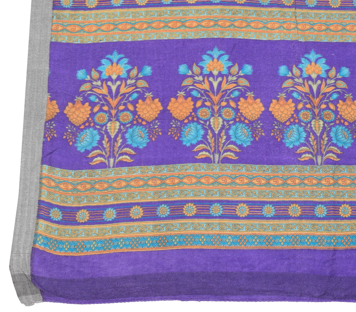 Sushila Vintage Cream Woven Dupatta Floral Printed Pure Woolen Soft Long Stole