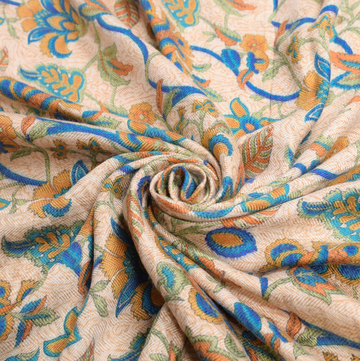 Sushila Vintage Cream Woven Dupatta Floral Printed Pure Woolen Soft Long Stole