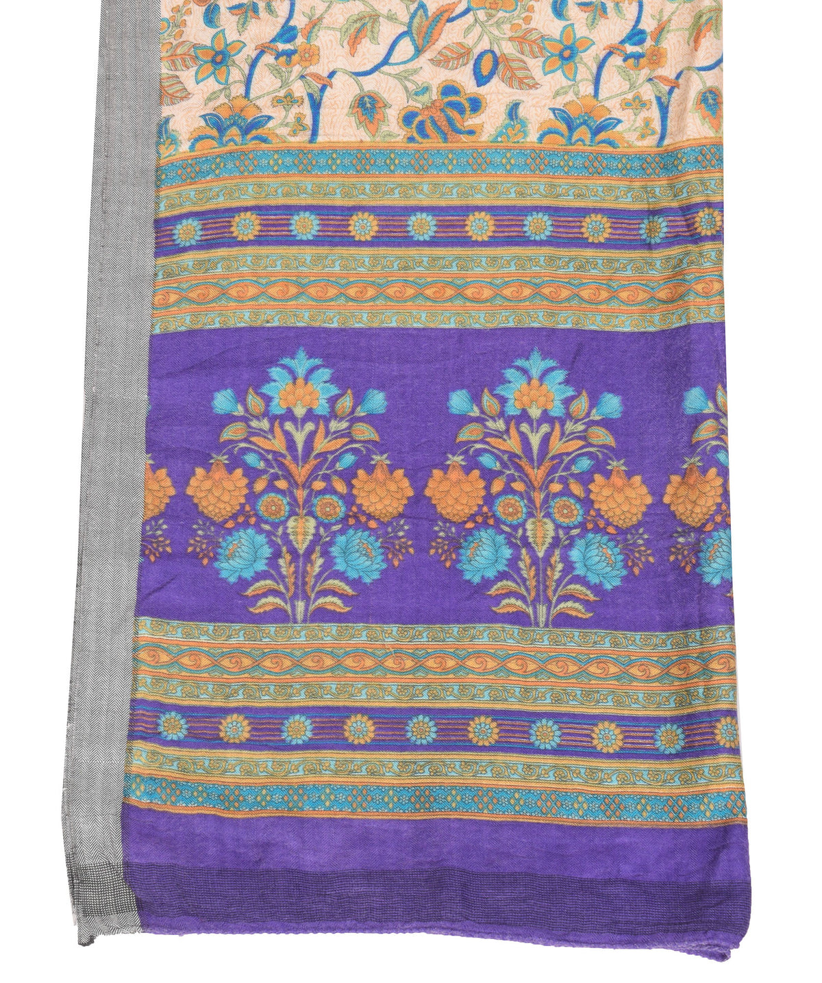 Sushila Vintage Cream Woven Dupatta Floral Printed Pure Woolen Soft Long Stole