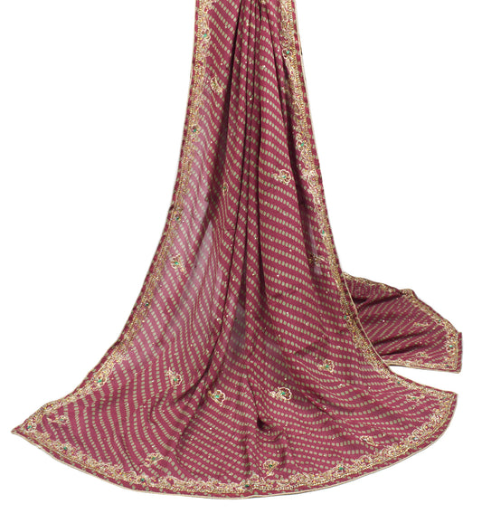 Sushila Vintage Maroon Dupatta Pure Chiffon Hand Beaded Long Stole Wrap