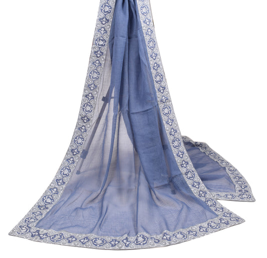 Sushila Vintage Steel Blue Dupatta Kota Doria Hand Block Soft Long Stole