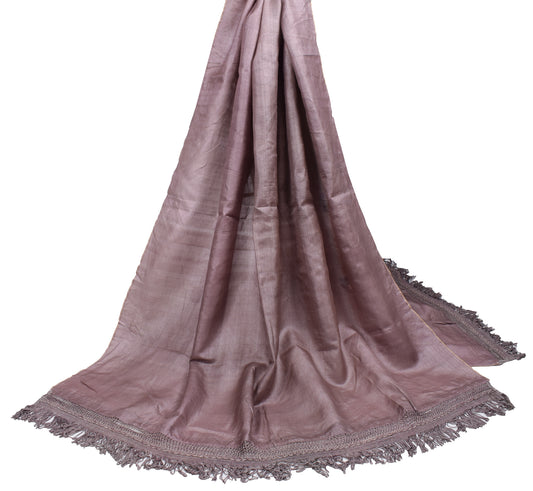 Sushila Vintage Mauve Dupatta Pure Tussar Silk Fringe Border Long Stole Hijab