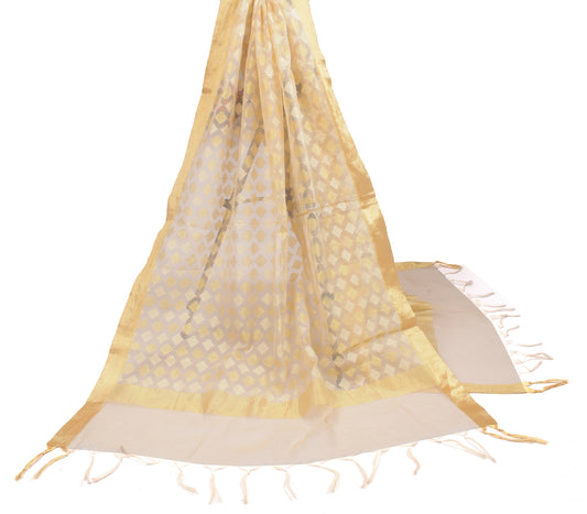 Sushila Vintage Cream Net  Dupatta Zari Woven Geometrical Long Stole