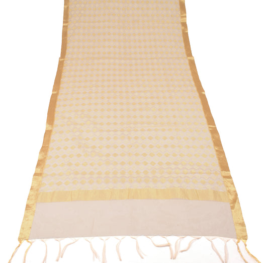 Sushila Vintage Cream Net  Dupatta Zari Woven Geometrical Long Stole