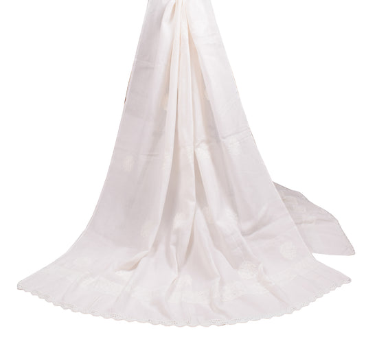 Sushila Vintage White Dupatta FABRCI Lucknowi Chikankari Art Cotton Long Stole