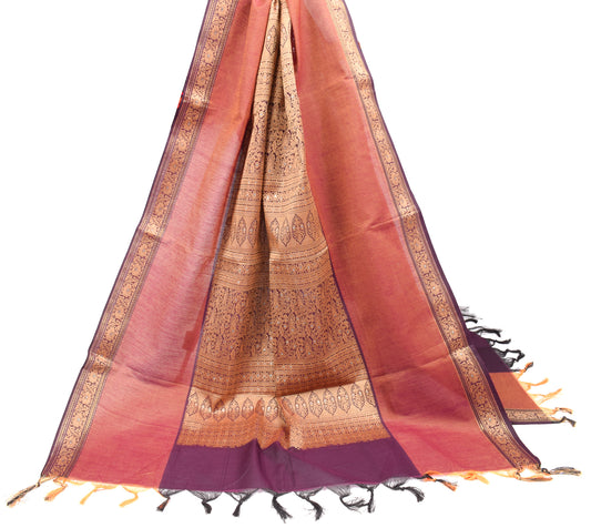 Sushila Vintage Wine Orange Dupatta Art Cotton Silk Floral Woven Long Stole