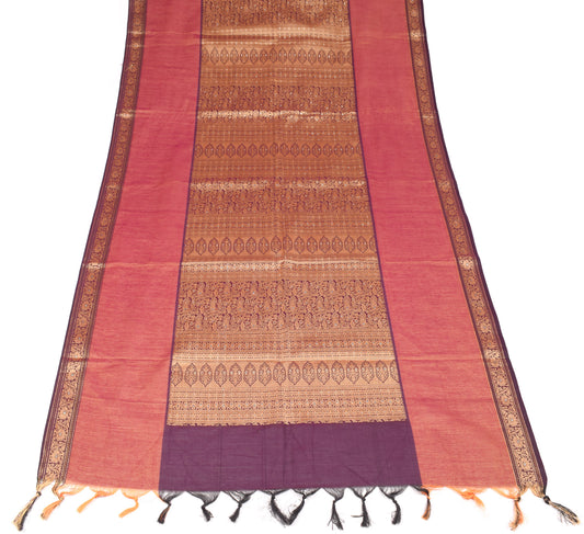 Sushila Vintage Wine Orange Dupatta Art Cotton Silk Floral Woven Long Stole