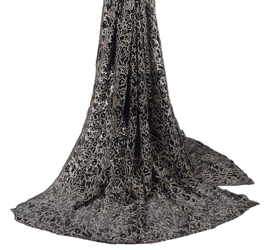 Sushila Vintage Black Heavy Dupatta Velvet Brasso Aari Work Long Stole Wrap